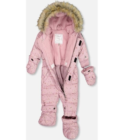 Deux par Deux One Piece Baby Snowsuit Rose Printed Mini Flowers 24M - Picture 3 of 11